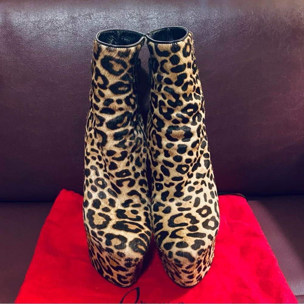 Leopard Print Platform Ankle Boots - Women